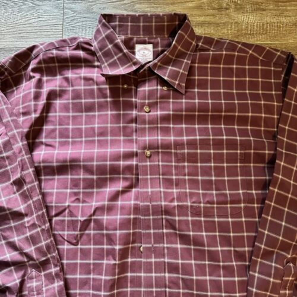 Brooks Brothers 346‎ Button Up Shirt Mens XL Maroon Plaid Long Sleeve